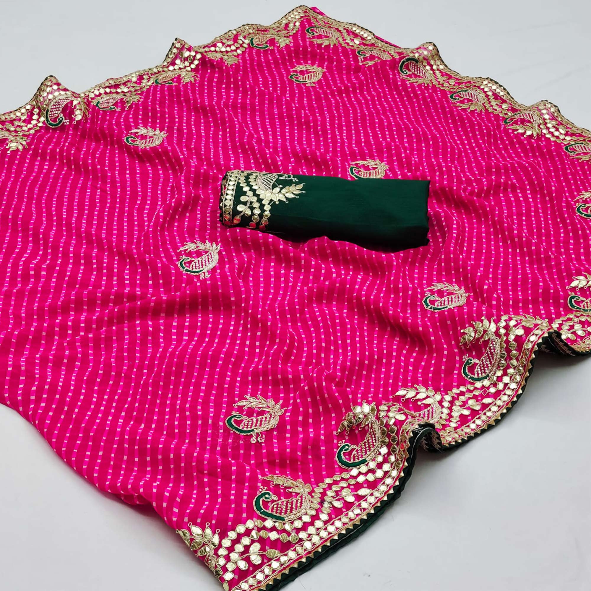 Pink Printed With Gota Work Georgette Saree