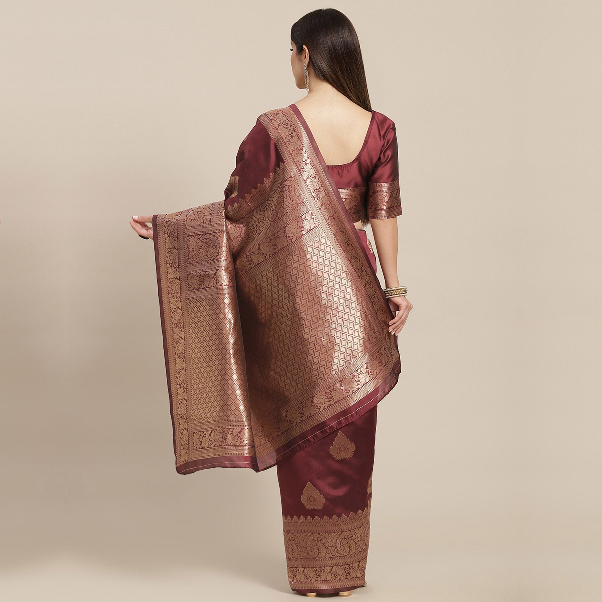 Maroon Woven Banarasi Silk Saree