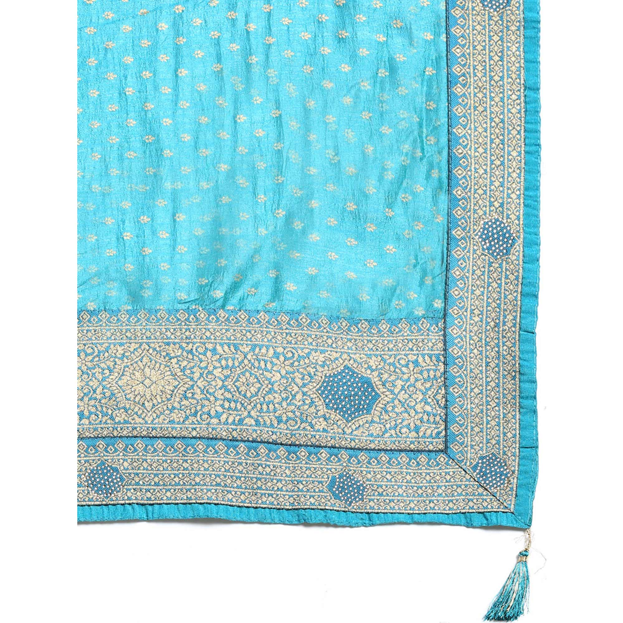Blue Foil Printed With Swarovski Vichitra Silk Saree