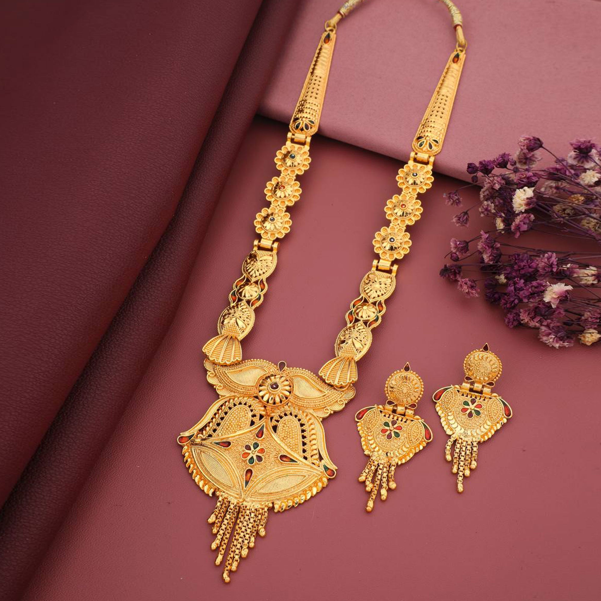 Gold Long Necklace New Design Gold Jewellery Set Gold Plated Alloy