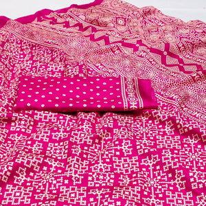 Pink Printed Art Silk Saree