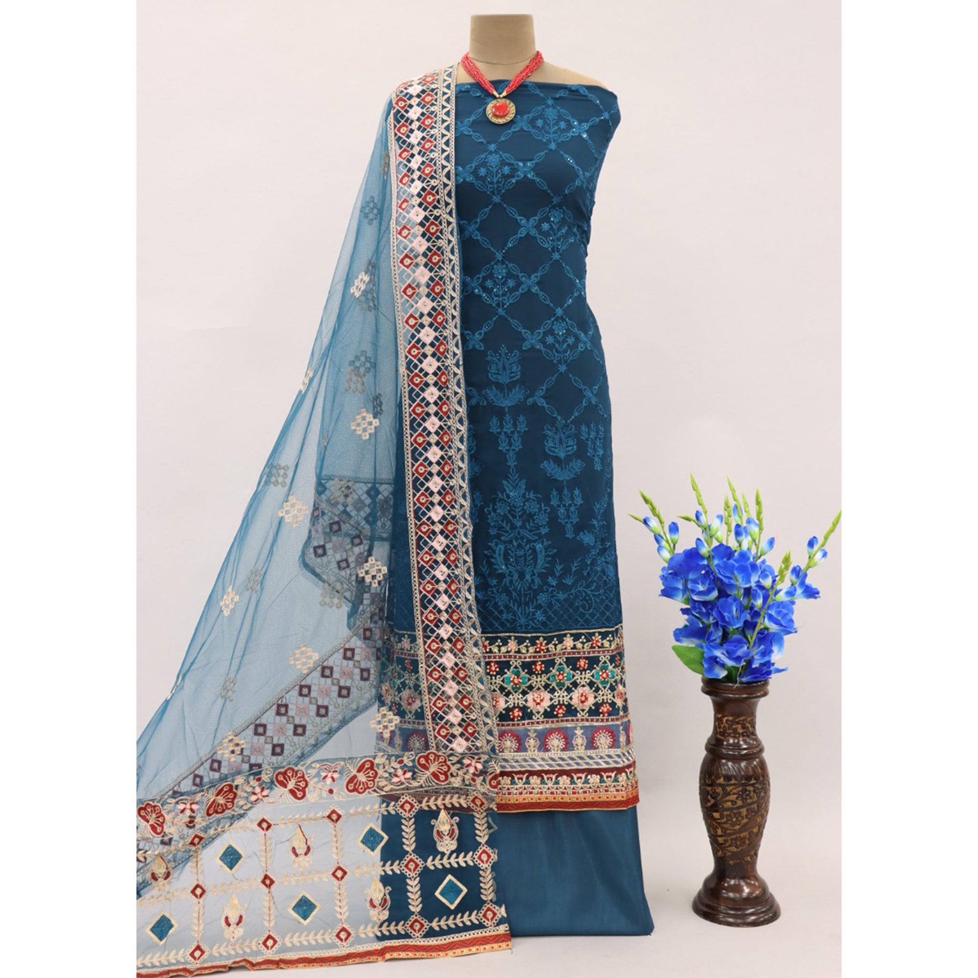 Rama Blue Sequins Embroidered Georgette Pakistani Suit