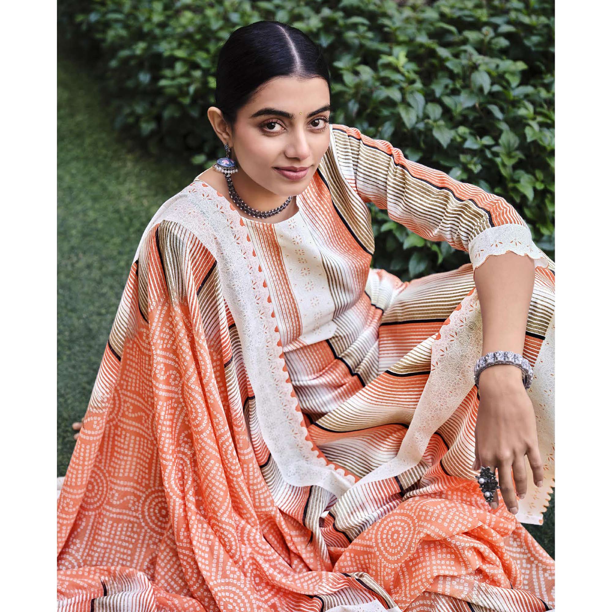 Peach Printed Pure Cotton Salwar Suit