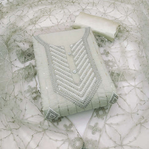 Grey Sequins Embroidered Chanderi Dress Material