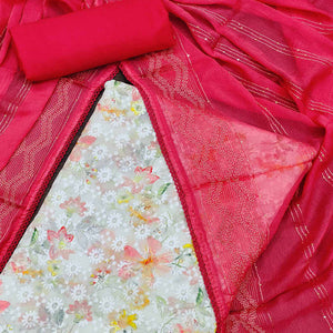 White & Pink Digital Printed With Embroidered Georgette Dress Material