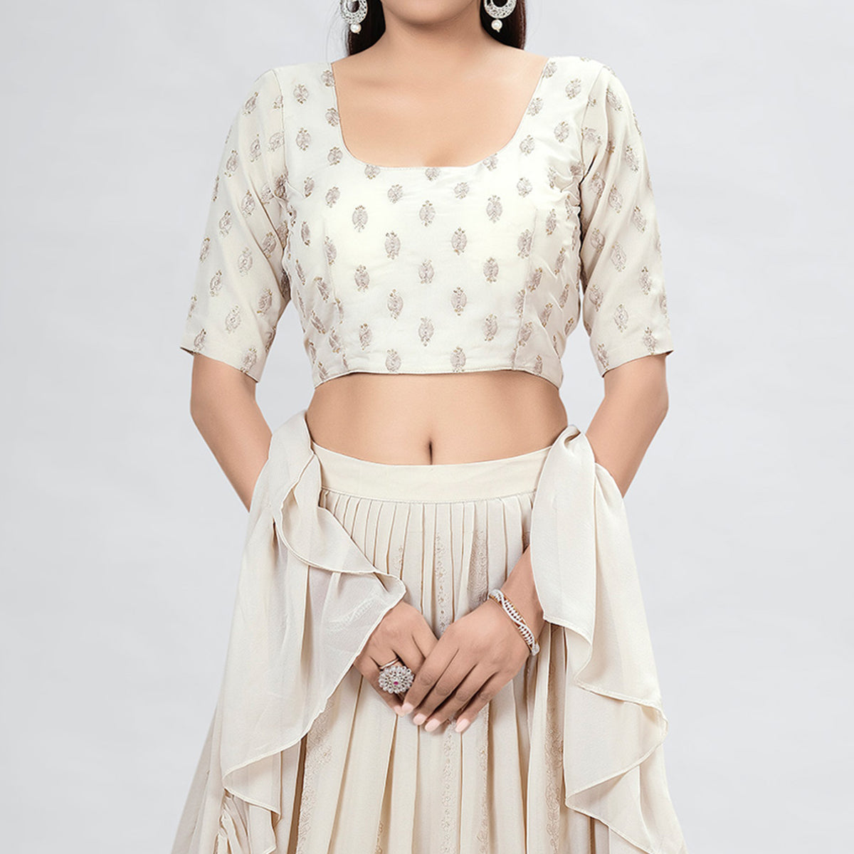 Beige Embroidered Georgette Lehenga Choli