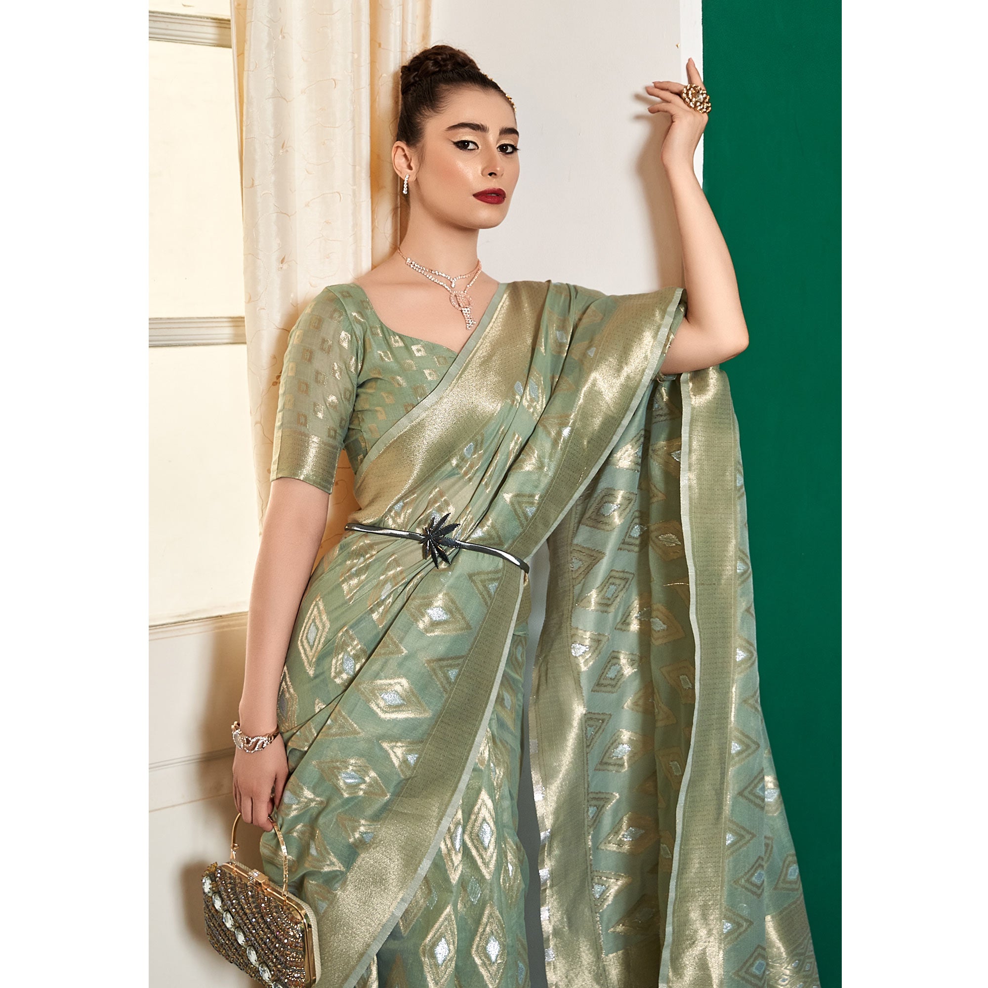 Green Woven Cotton Silk Saree