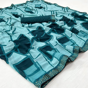 Blue Geometric Printed Georgette Saree