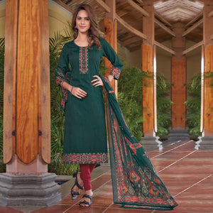 Green Embroidered Rayon Kurti With Dupatta