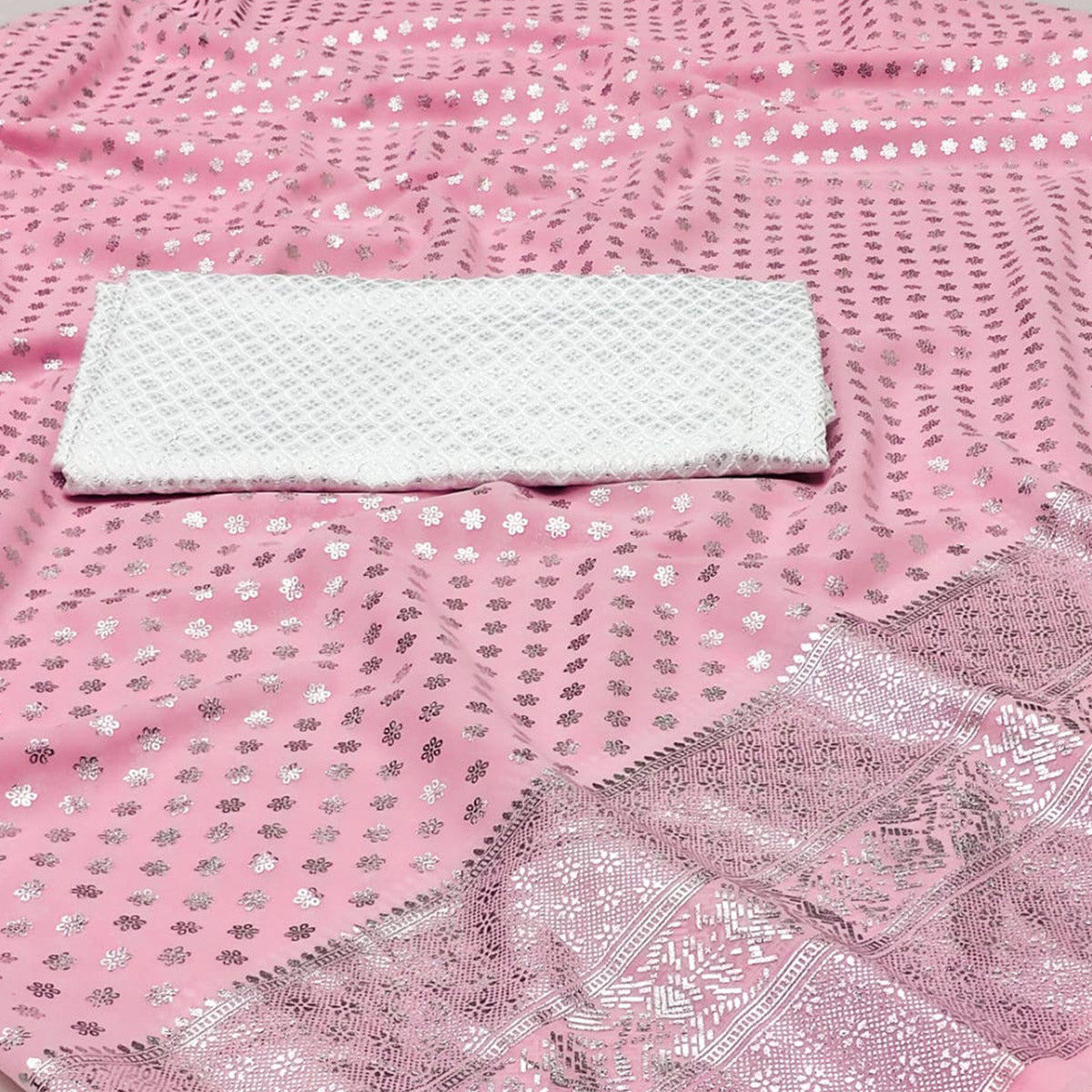 Pink Foil Printed Georgette Saree