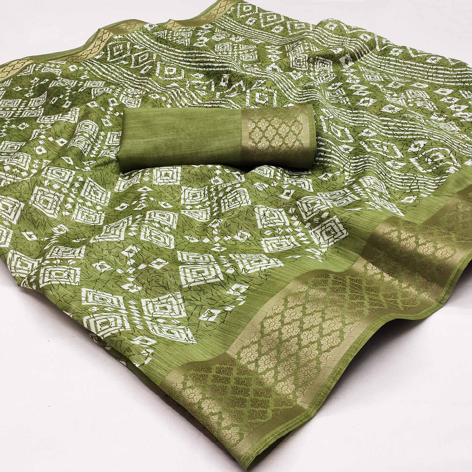 Green Printed Cotton Silk Saree