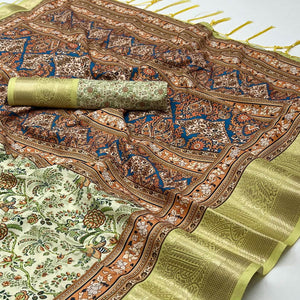 Green Floral Digital Printed Pure Cotton Saree