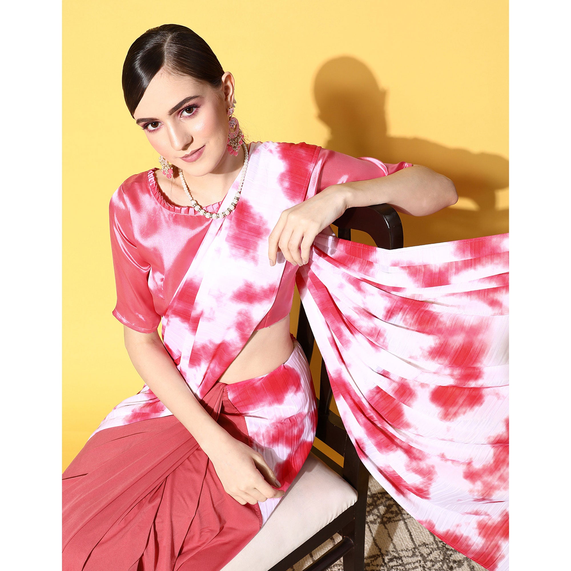 Pink Abstract Printed Art Silk Half & Half Saree