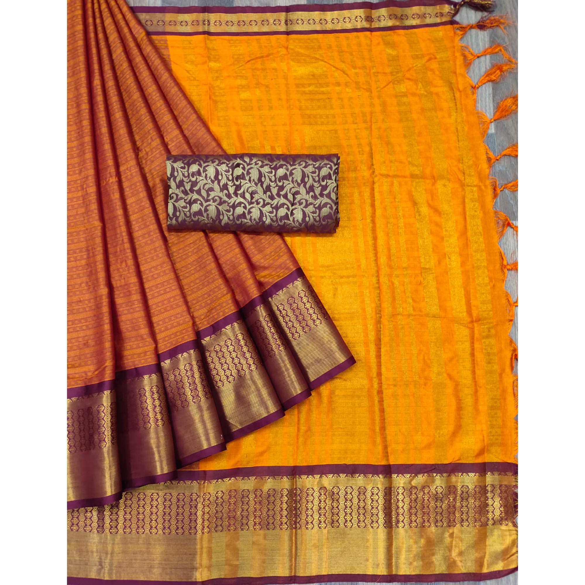 Orange Woven Cotton Silk Saree
