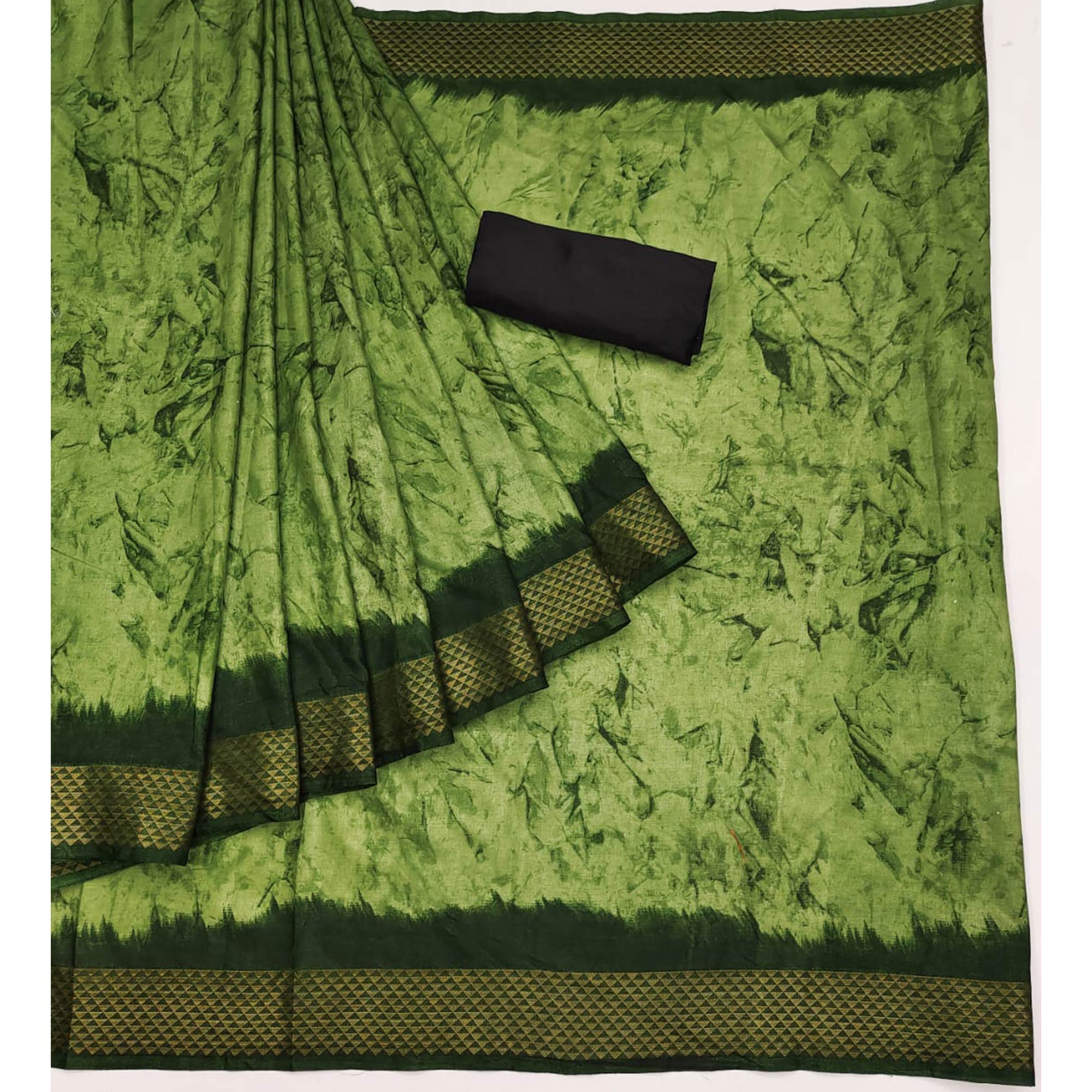 Green Printed Art Silk Saree