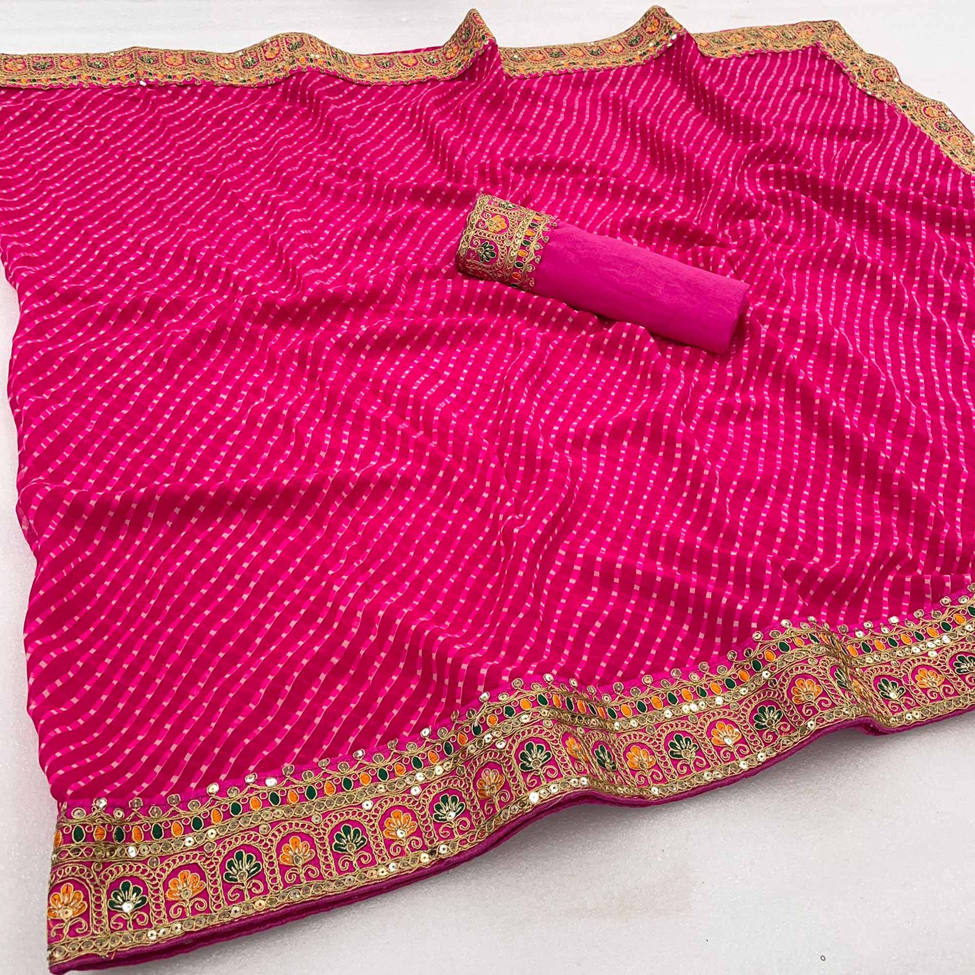 Pink Printed With Sequins Embroidered Georgette Saree