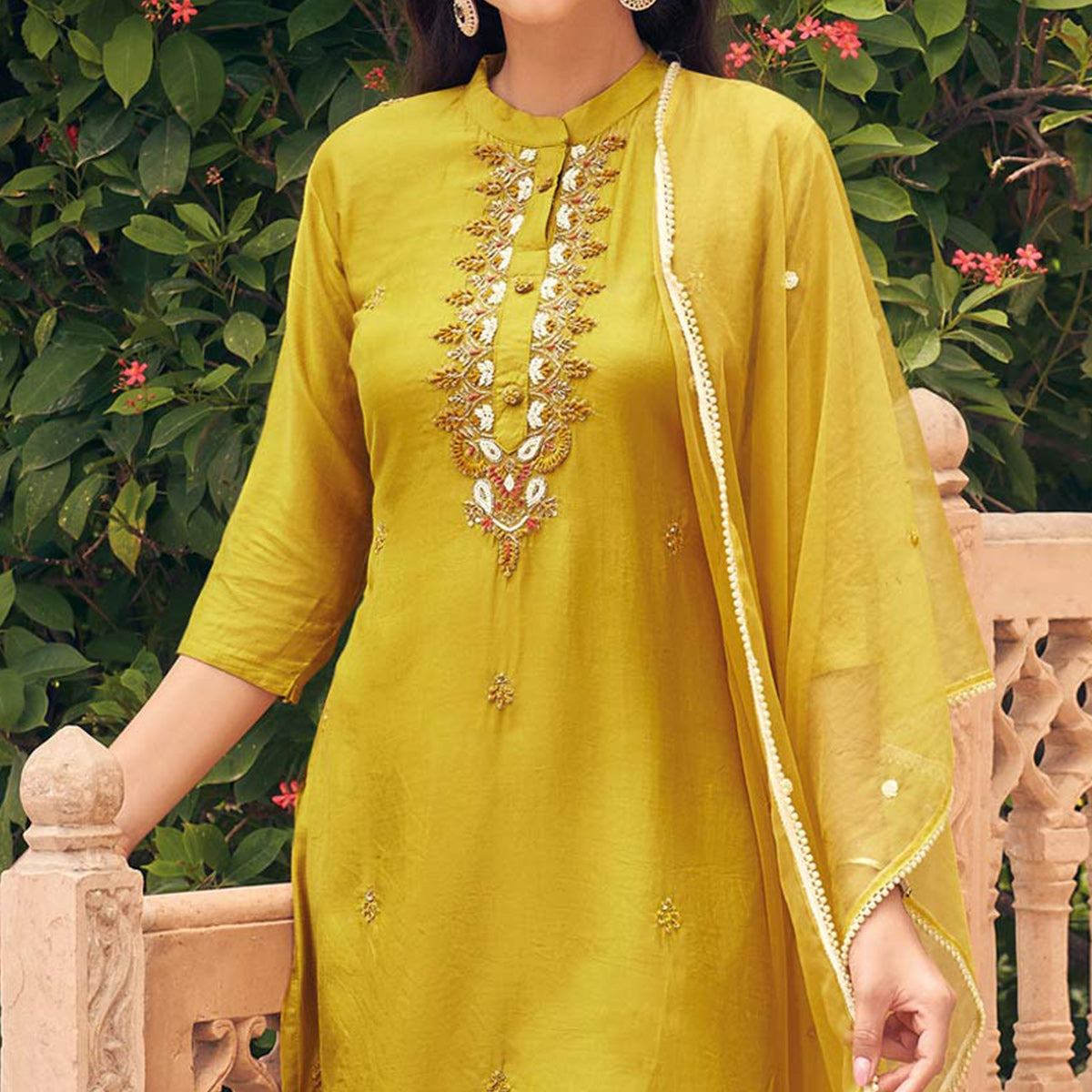 Mustard Embellished Viscose Salwar Suit