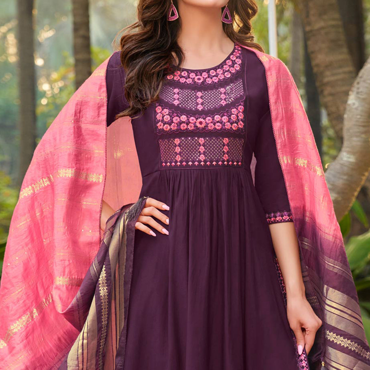 Purple Floral Embroidered Pure Silk Naira Cut Suit