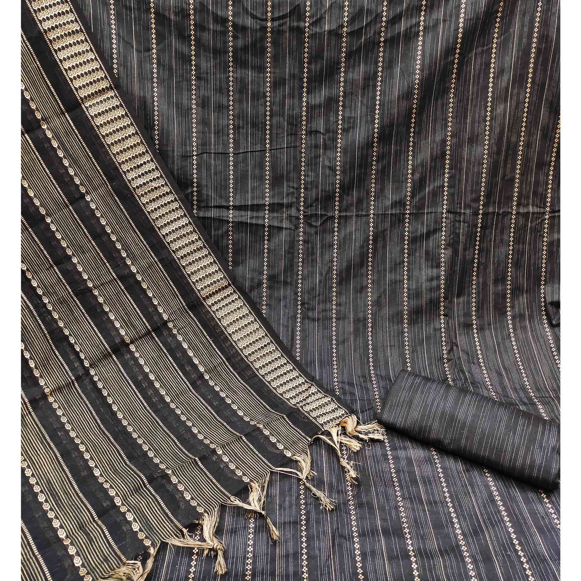 Black Woven Cotton Blend Dress Material