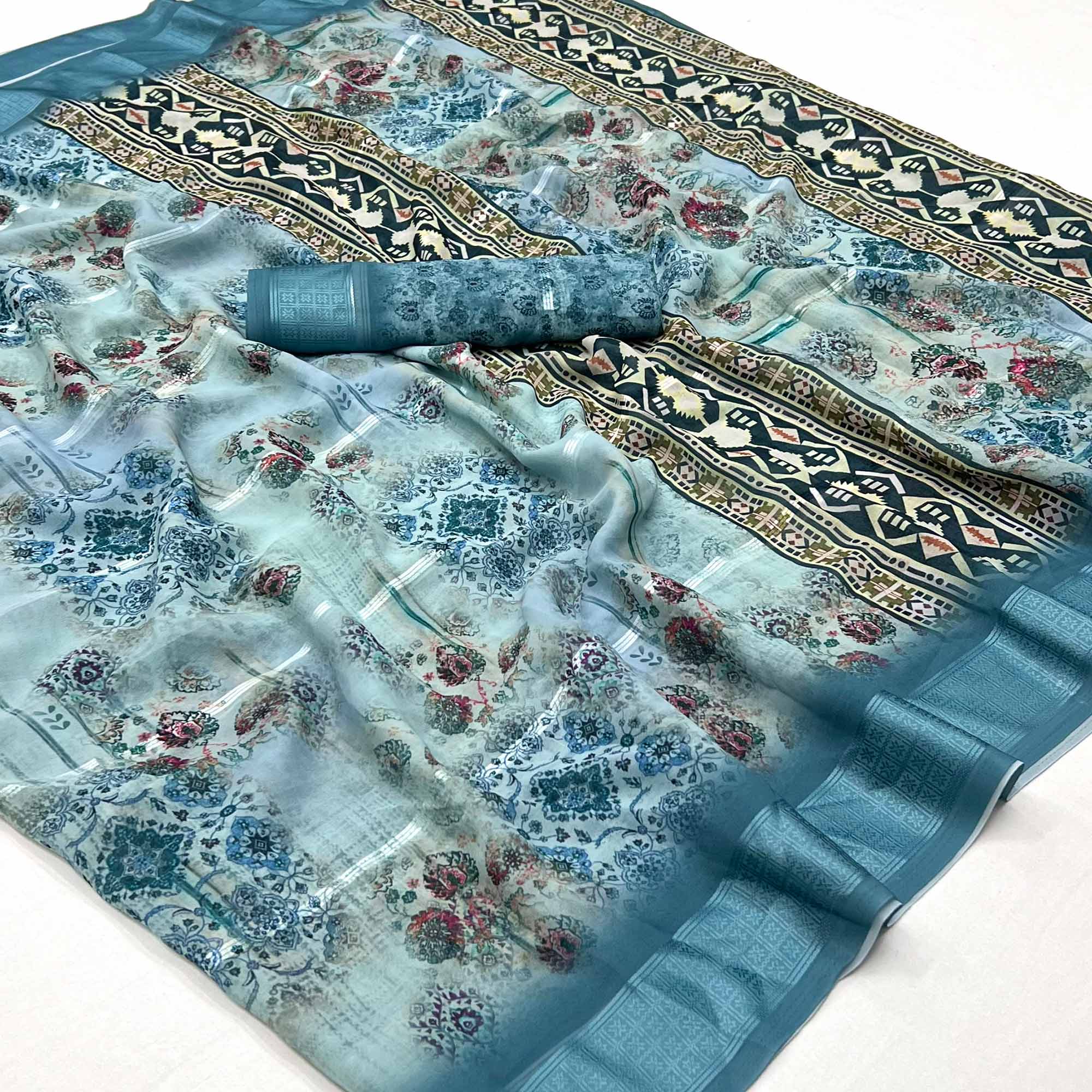 Blue Digital Printed Viscose Saree