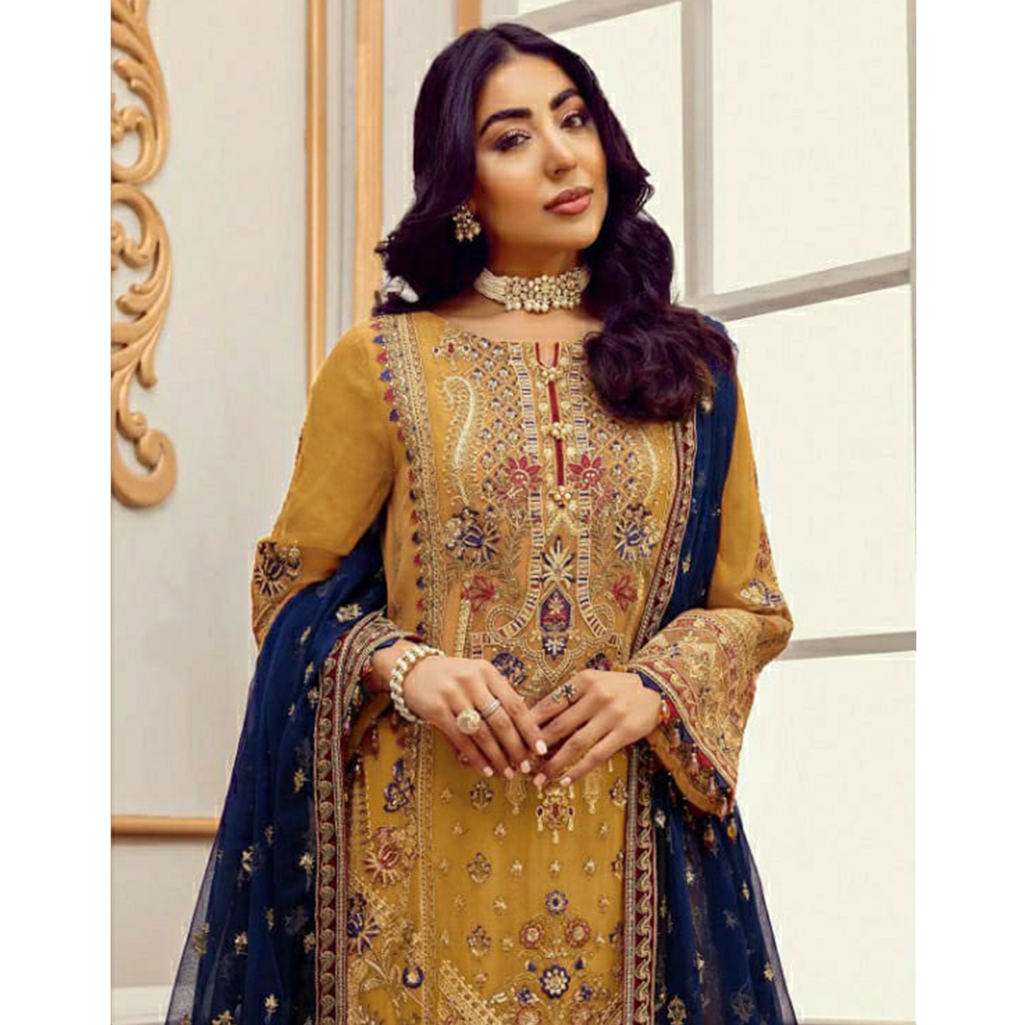 Lovely Black Embroidered Georgette Pakistani Gharara Suit