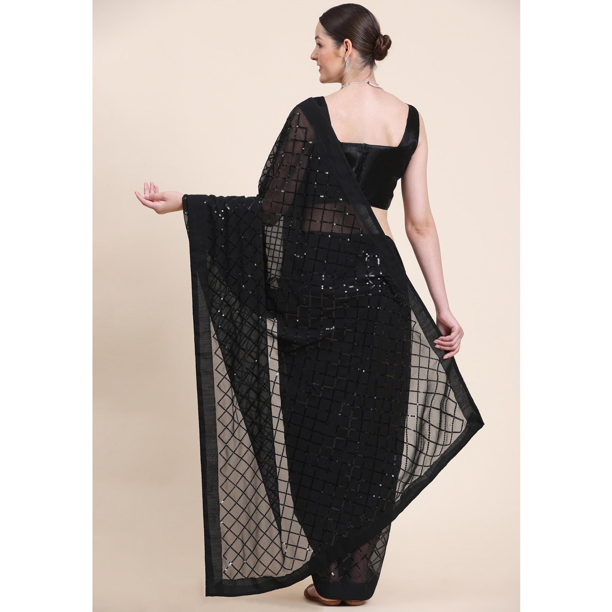 Black Sequins Embroidered Georgette Saree