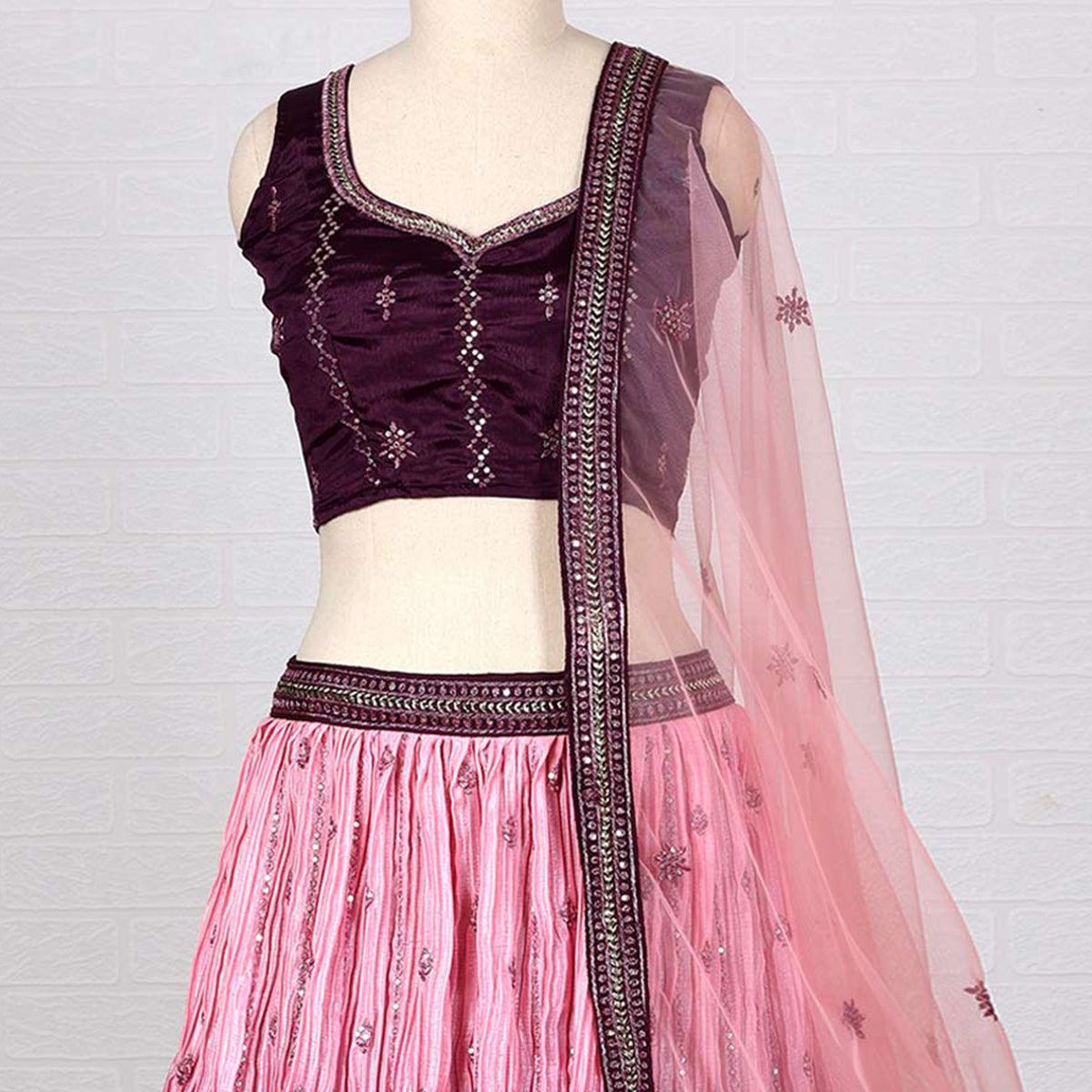 Purple Sequins Embroidered Satin Lehenga Choli