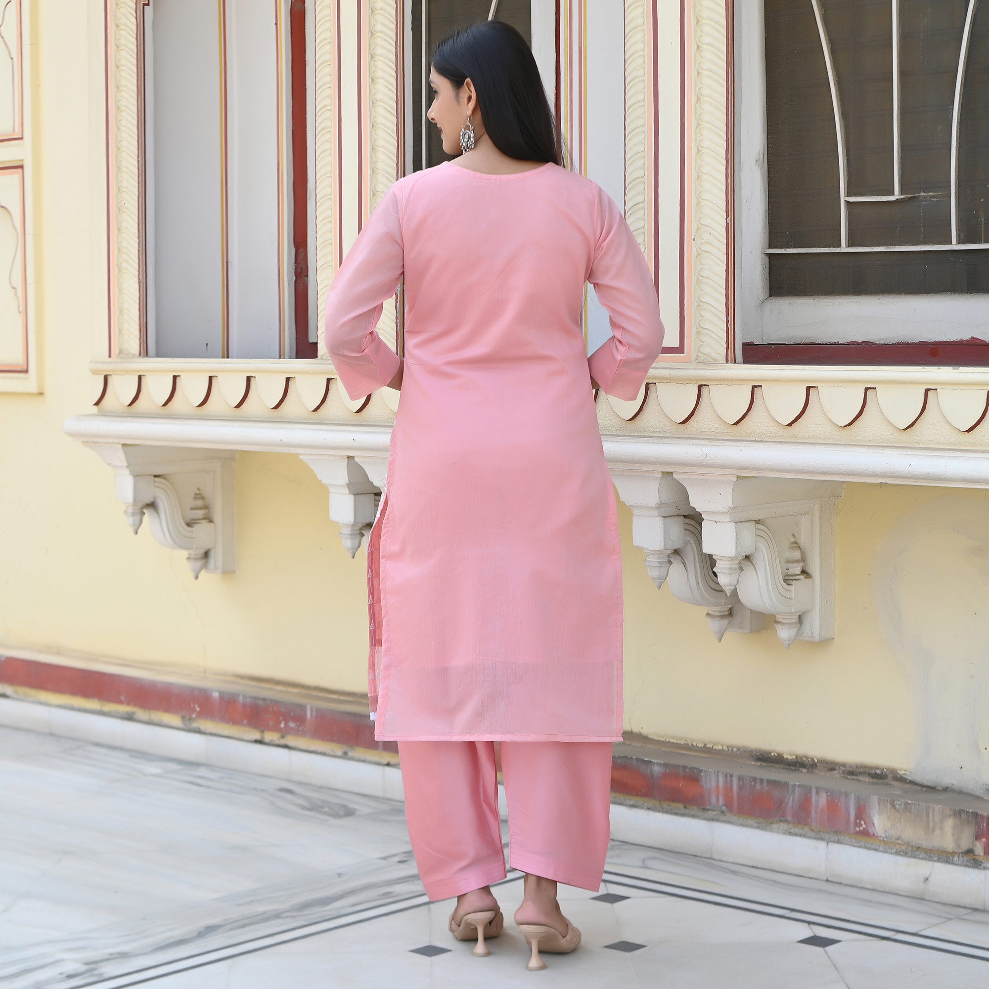 Pink Embroidered Chanderi Salwar Suit