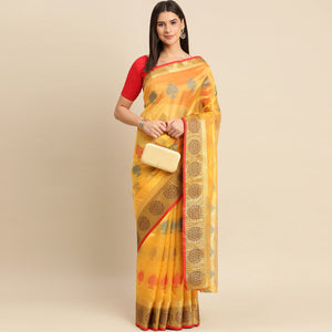 Golden Woven Organza Saree
