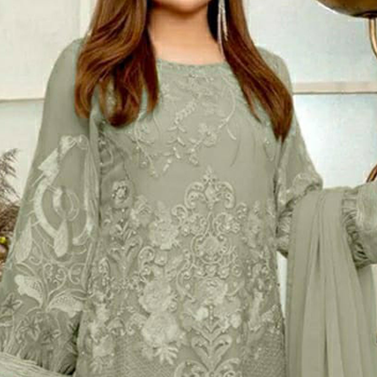 Green Embroidered Georgette Pakistani Suit