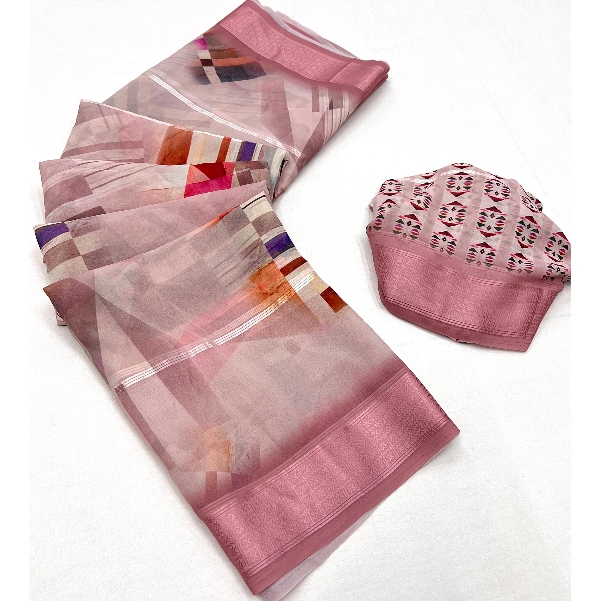 Multicolored Digital Printed Viscose Saree