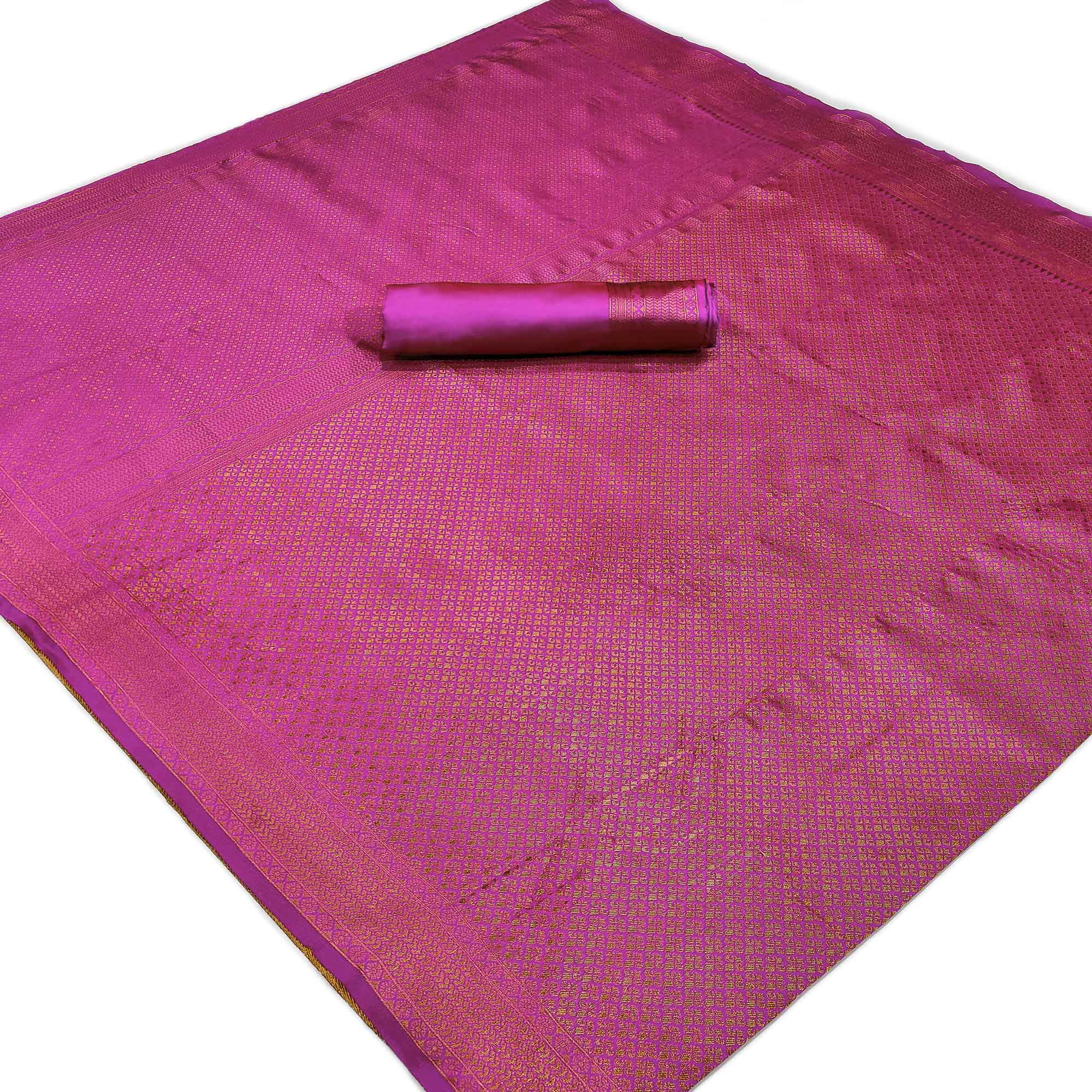 Magenta Pink Woven Banarasi Silk Saree