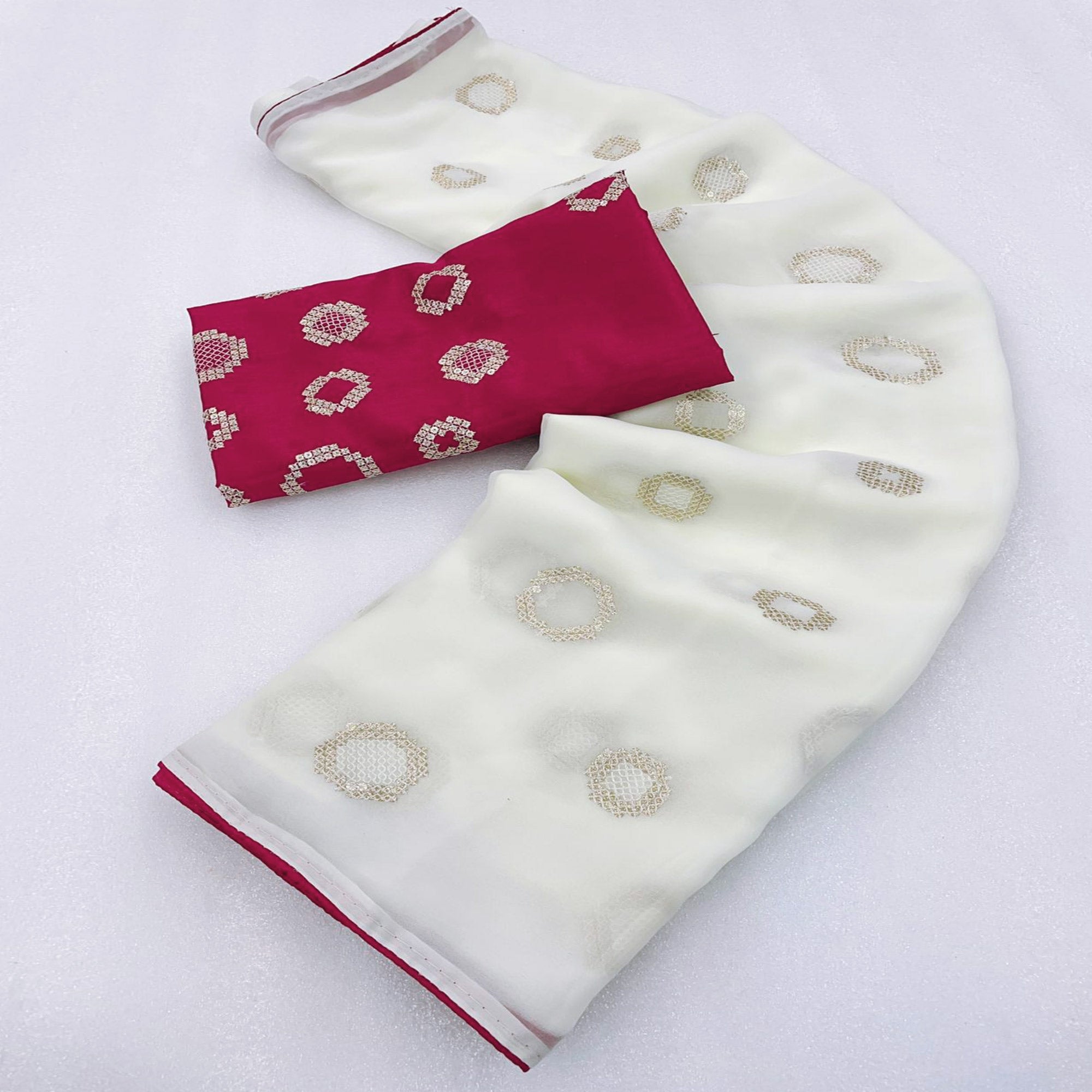 White Sequins Work Georgette Saree