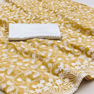 Yellow Lucknowi Embroidered Organza Saree