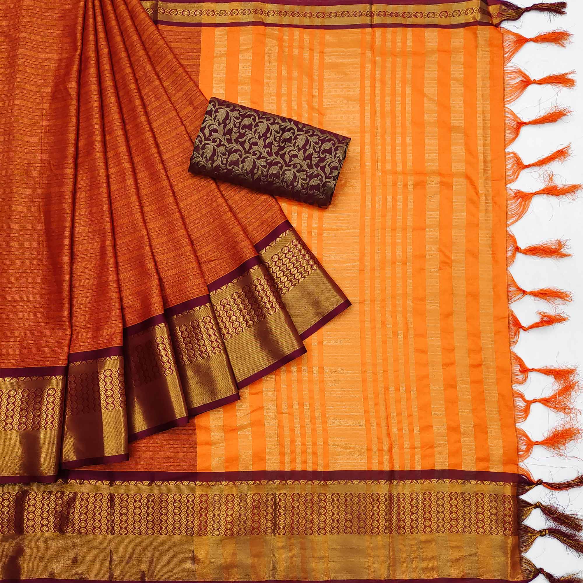 Rust Woven Cotton Silk Saree