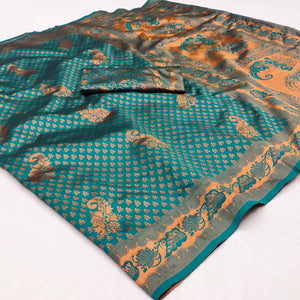 Rama Blue Woven Banarasi Silk Saree