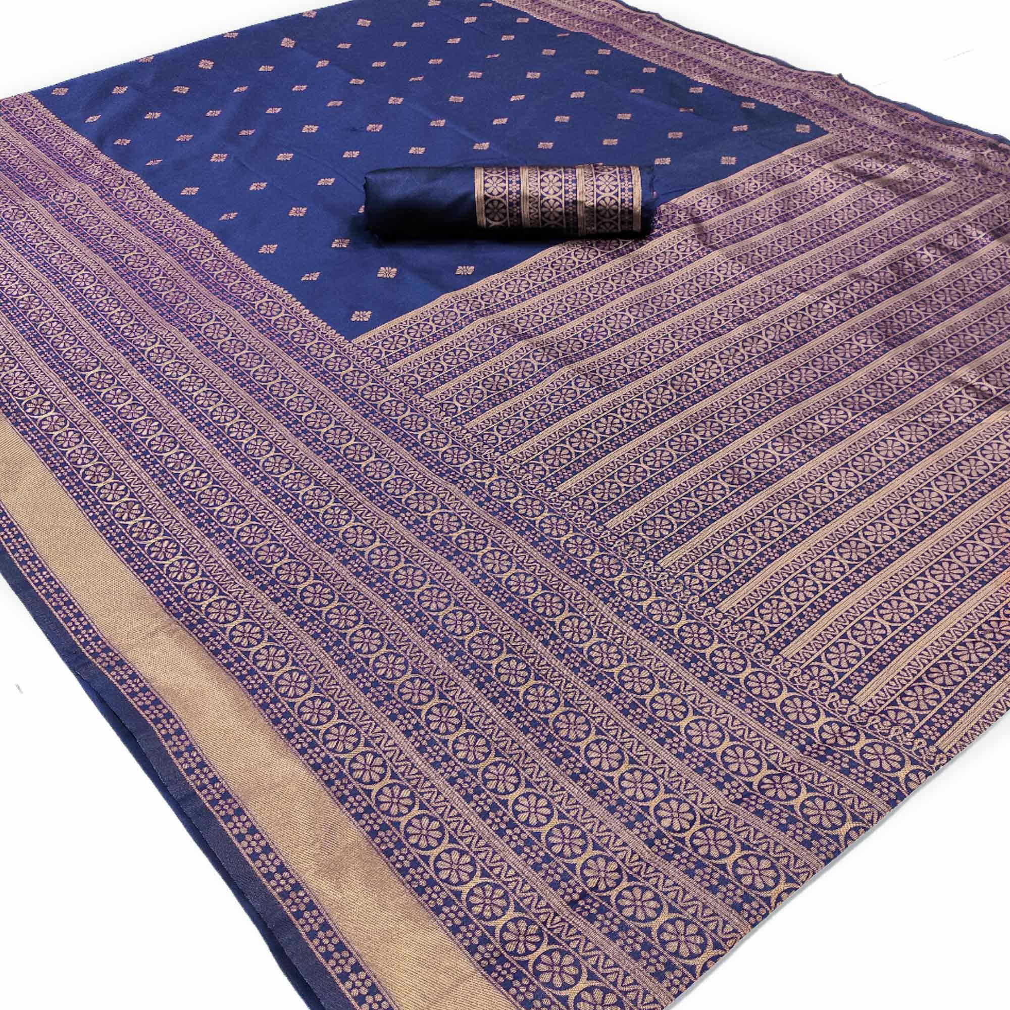 Navy Blue Woven Banarasi Silk Saree