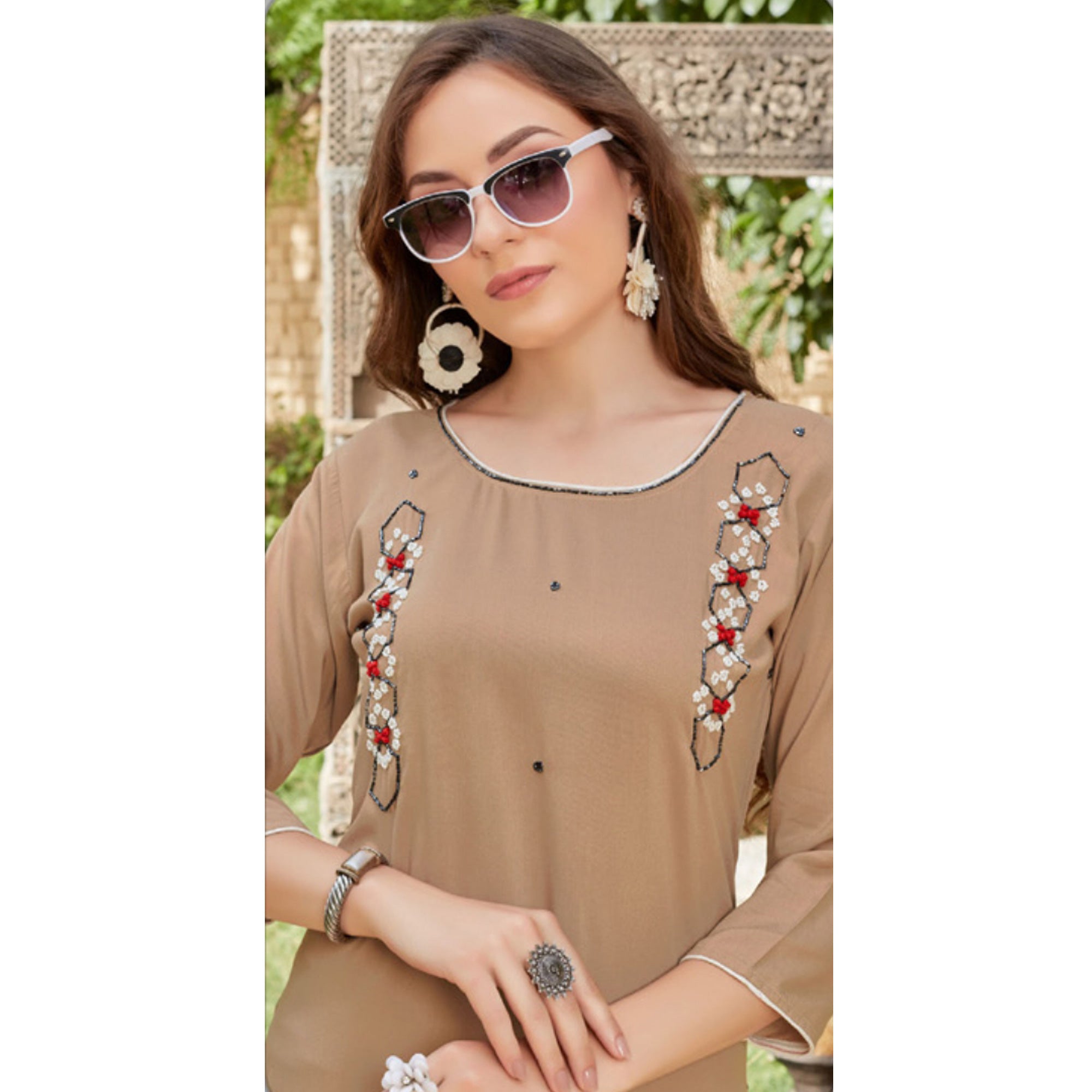 Chikoo Embroidered Rayon Kurti