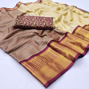 Chikoo Woven Cotton Silk Saree