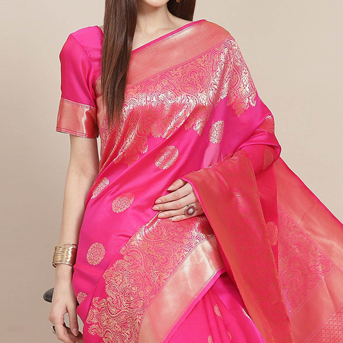 Pink Woven Banarasi Silk Saree