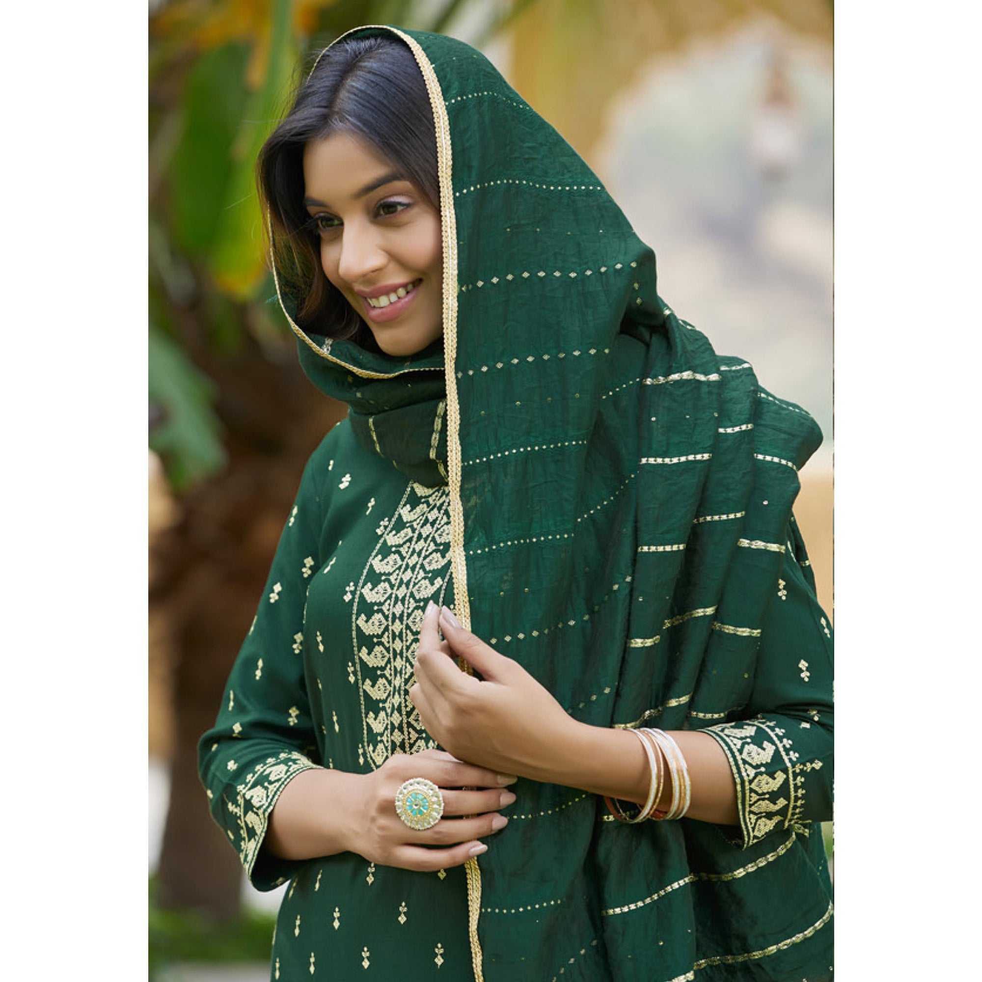 Green Embroidered Cotton Salwar Suit