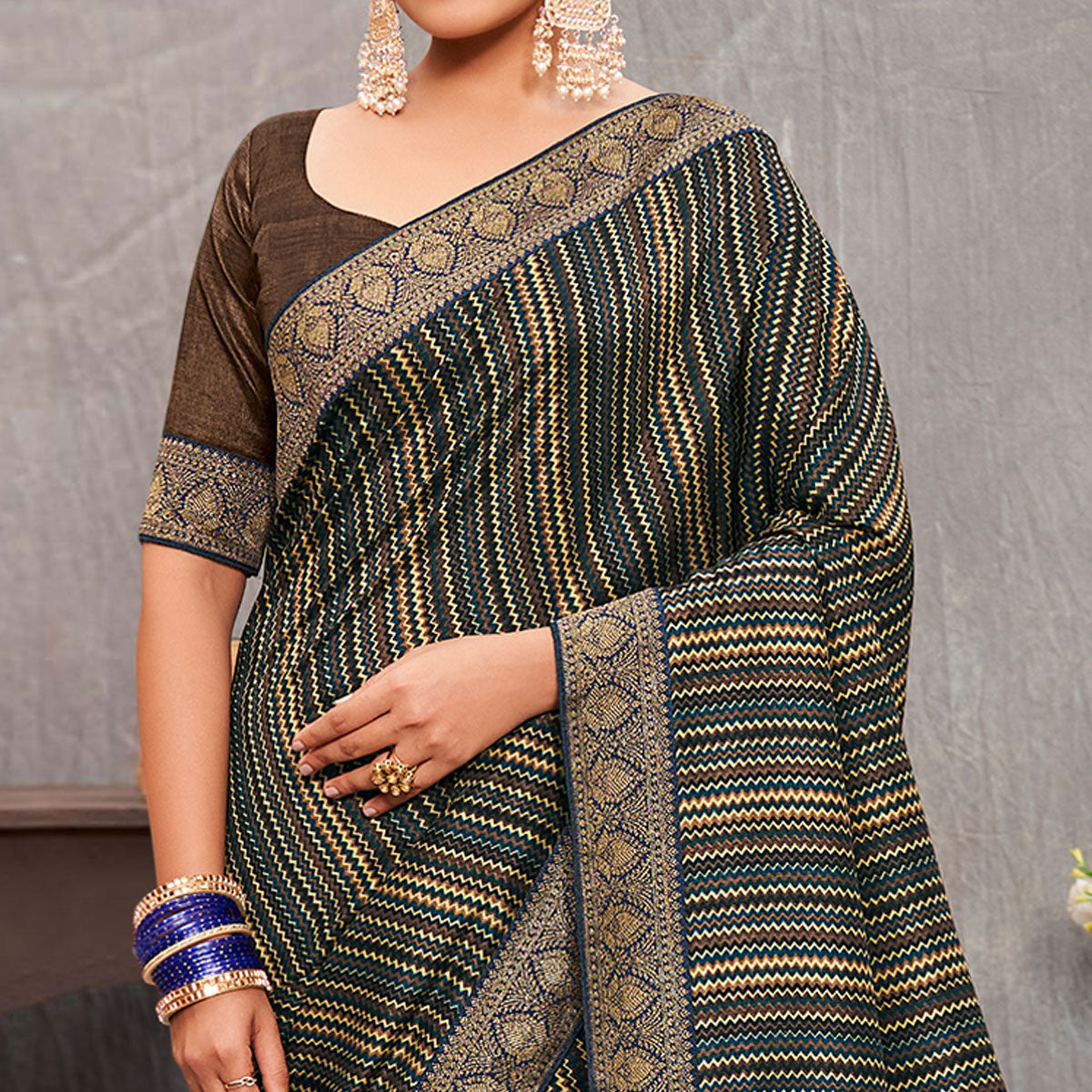 Multicolor Printed With lace Border Tussar Silk Saree