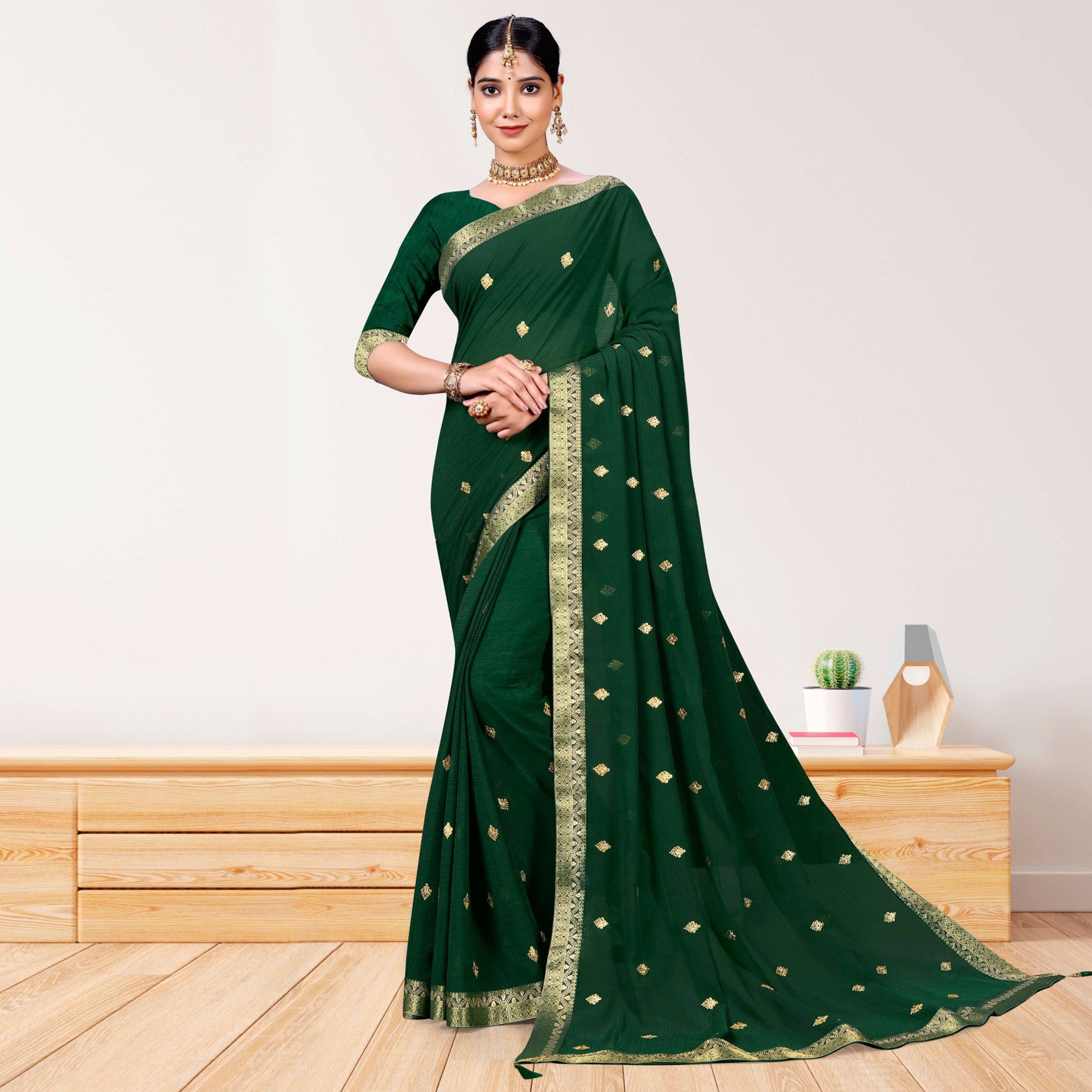 Green Embroidered Chiffon Saree