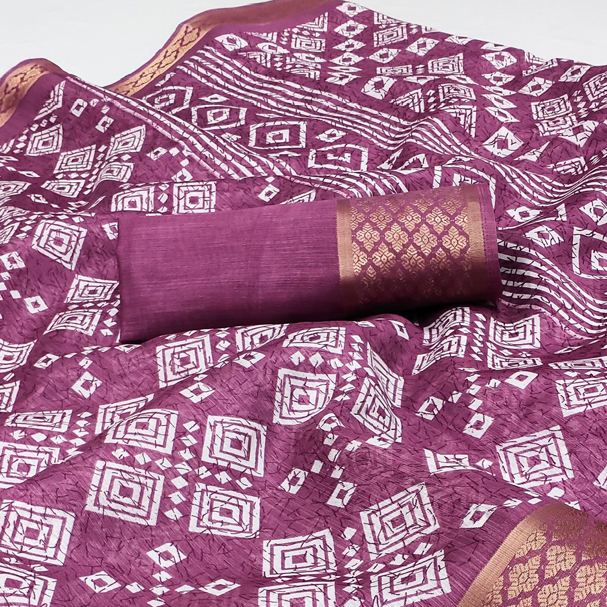 Mauve Printed Cotton Silk Saree