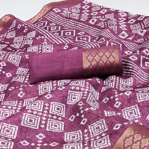 Mauve Printed Cotton Silk Saree