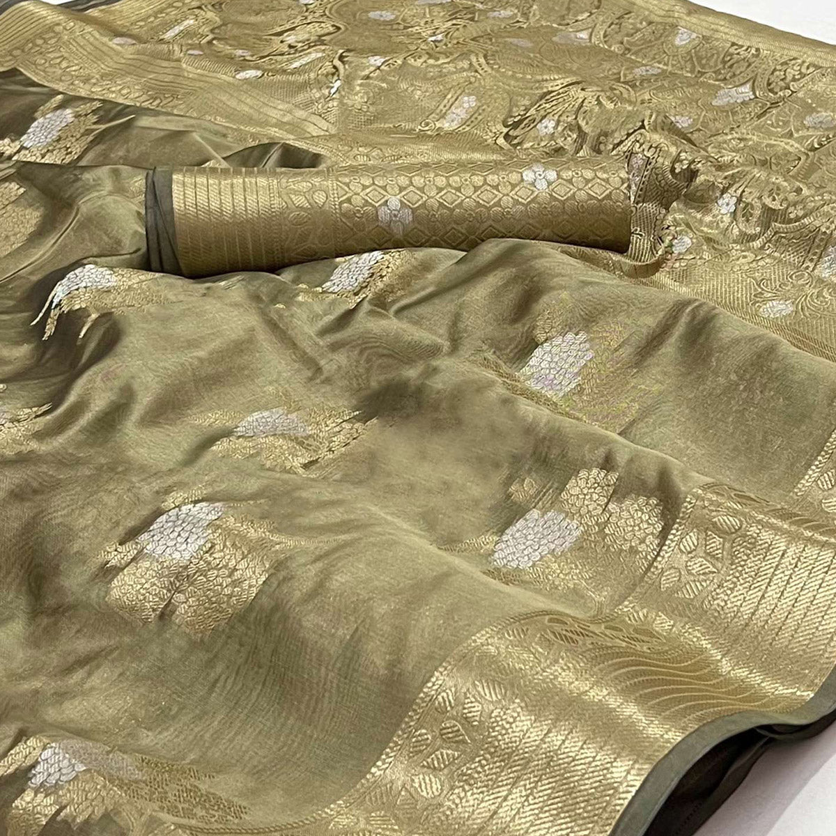 Chikoo Woven Organza Saree