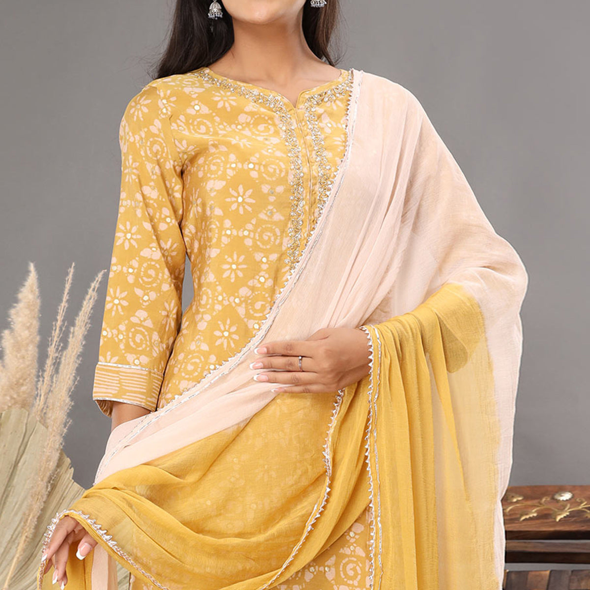 Yellow Printed Muslin Salwar Suit