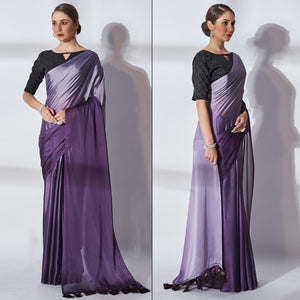 Purple Solid Georgette Saree With Tassels