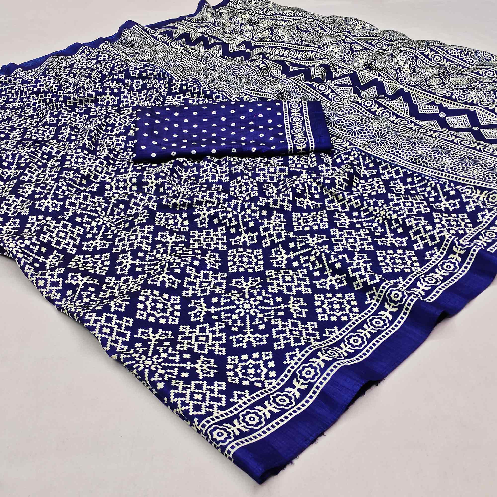 Royal Blue Printed Art Silk Saree