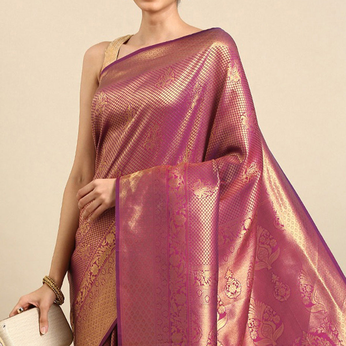 Wine Woven Kanjivaram Silk Saree